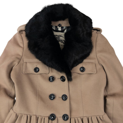 Vintage Burberry Nova Check Lined Fur Collar Jacket Womens Size M | Medium, Beige