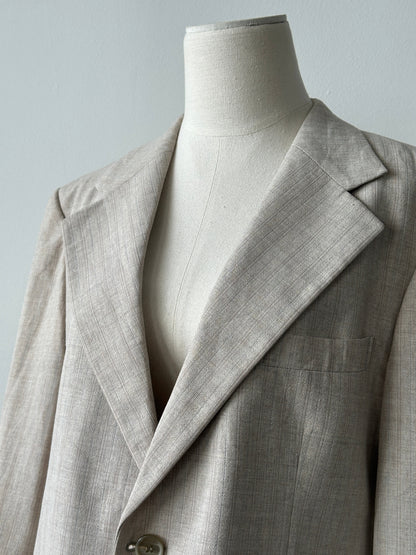 Yves Saint Laurent 1980s wool striped single-breasted blazer, size M, featuring classic tailored fit and vintage design details.