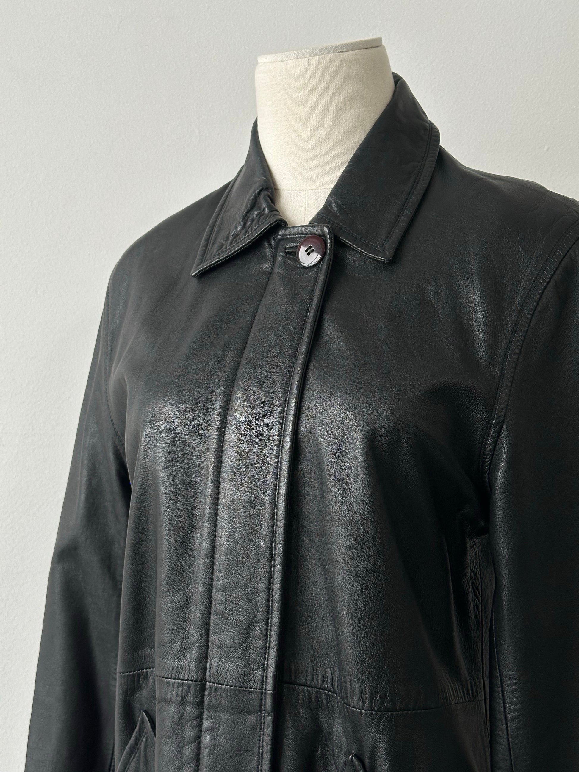 Vintage 1990s Concealed Placket Leather Jacket - S