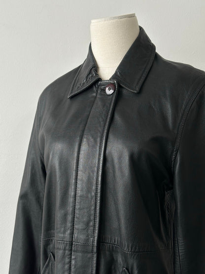 Vintage 1990s Concealed Placket Leather Jacket - S