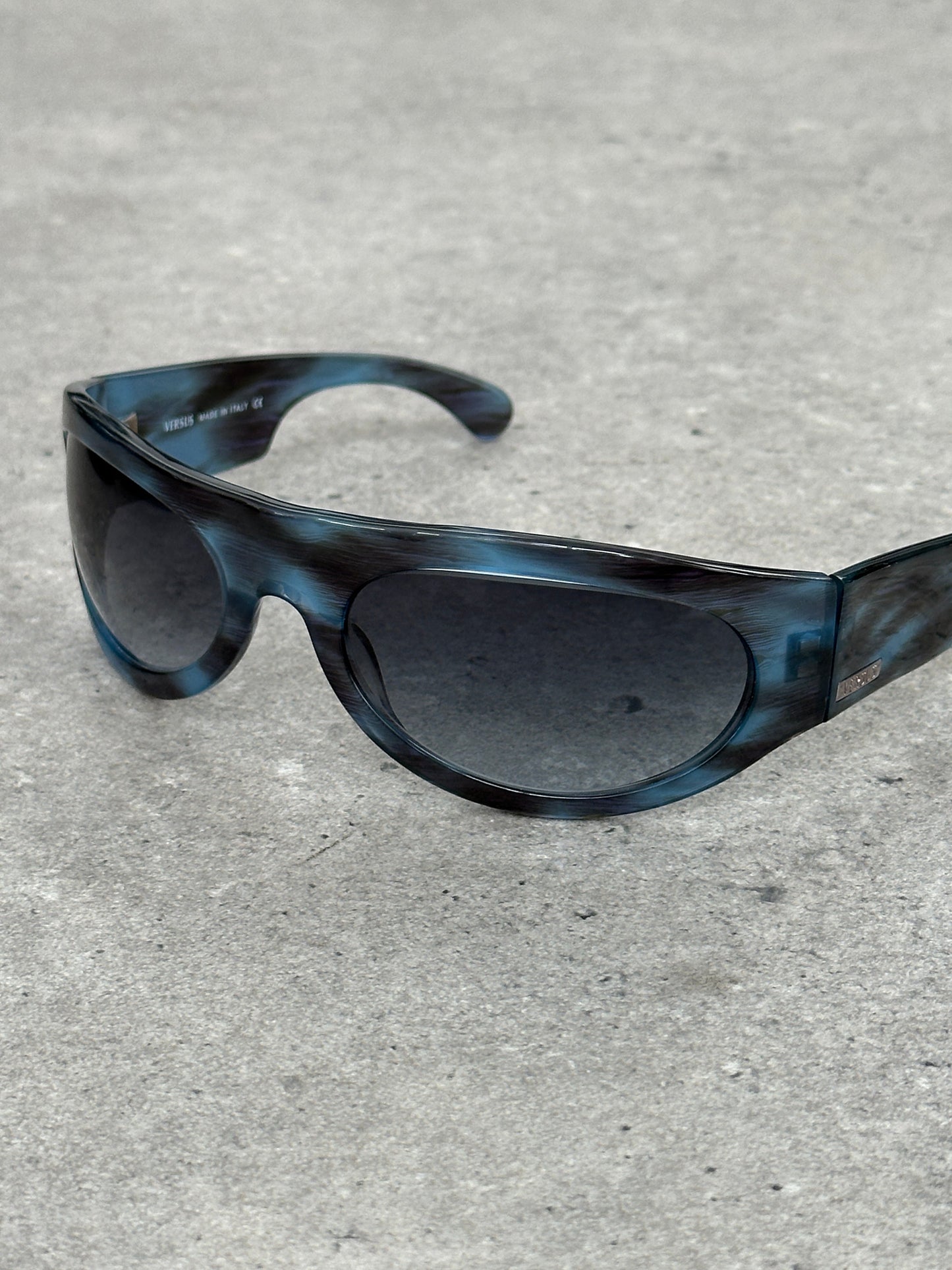 Versace Versus 2000s Marbled Wrap Shield Logo Sunglasses