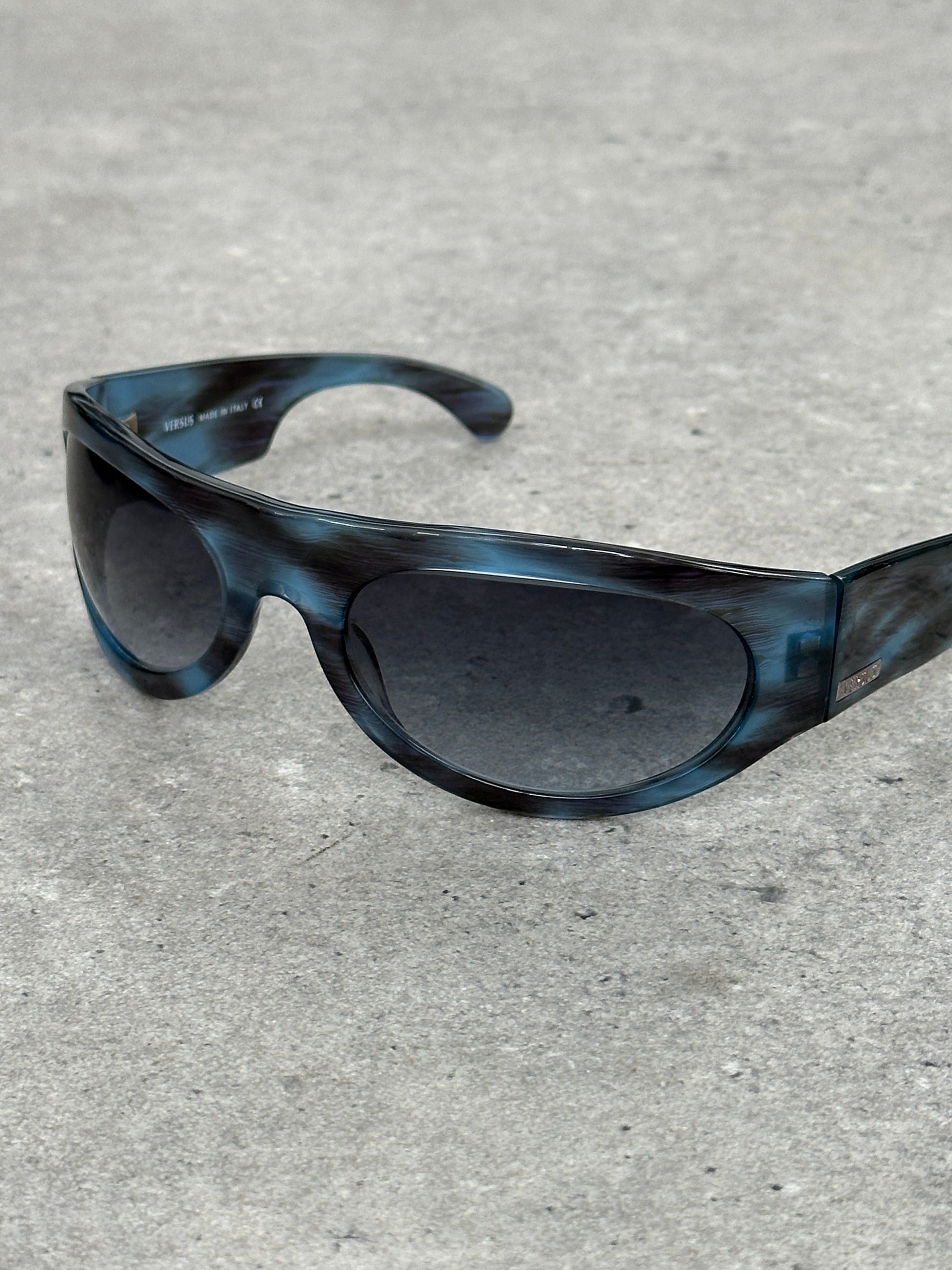 Versace Versus 2000s Marbled Wrap Shield Logo Sunglasses