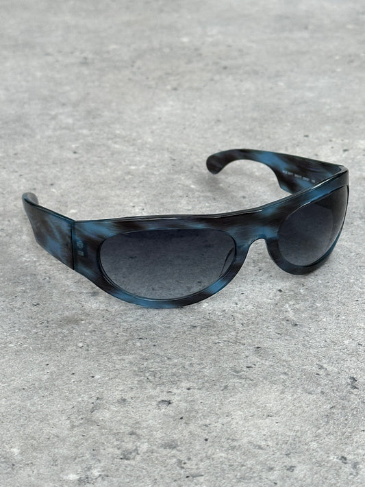 Versace Versus 2000s Marbled Wrap Shield Logo Sunglasses
