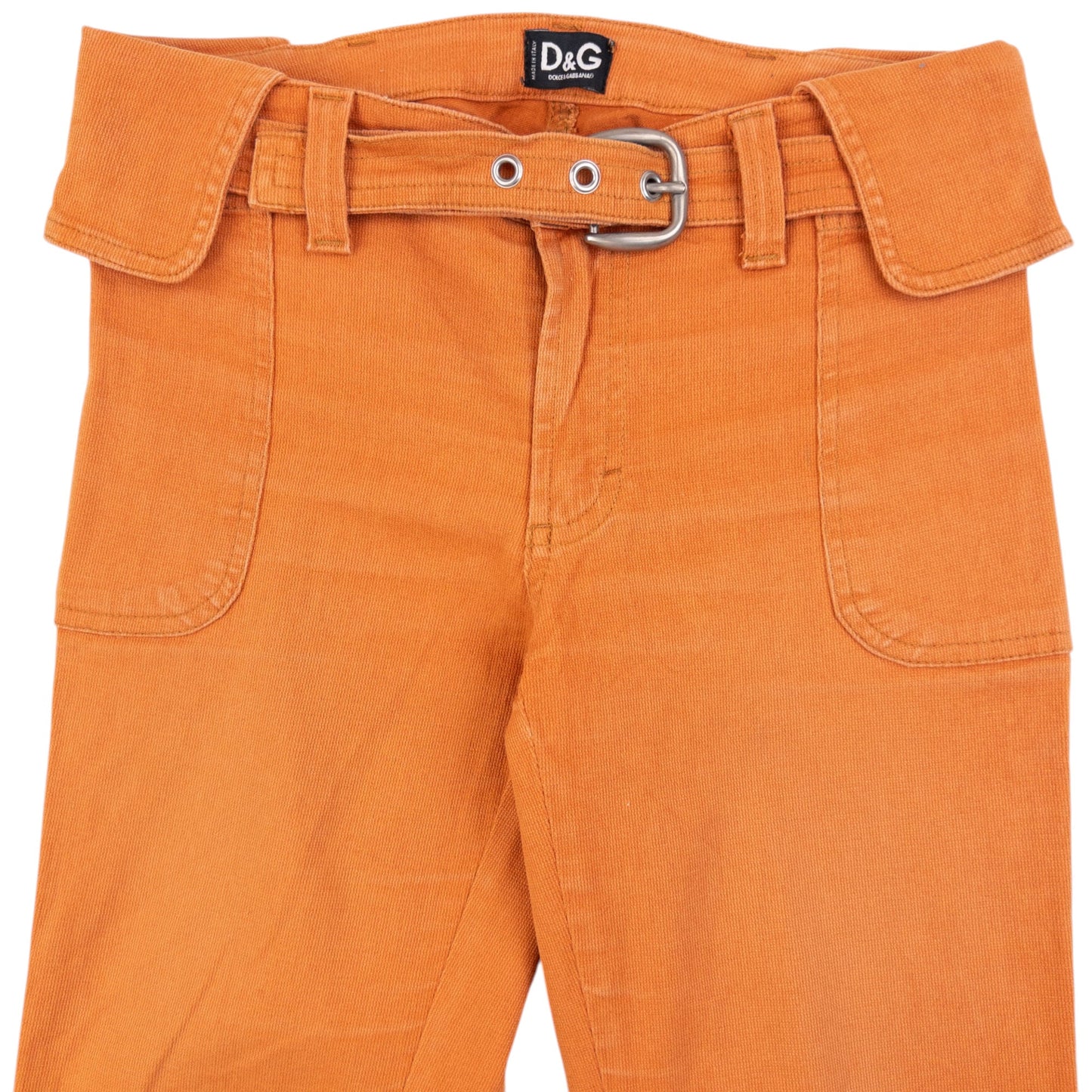 Vintage 2000s Dolce & Gabbana Belt Waist Flared Denim Jeans Womens Size W26 | W26, Orange
