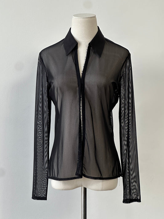 St Michael 2000s Sheer Hook & Eye Front Shirt - S