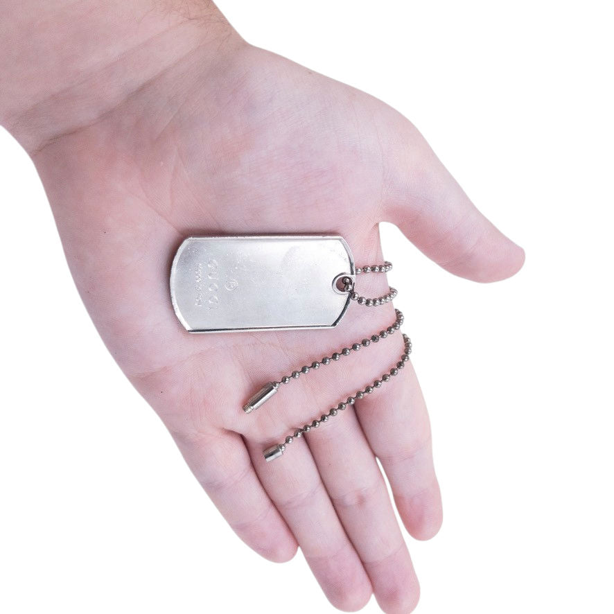 Vintage 2000s Gucci Embossed Dog Tag Necklace | O/S, Grey
