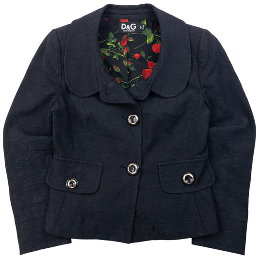 Vintage 2000s Dolce & Gabbana Floral Blazer Jacket Womens Size S | Small, Black
