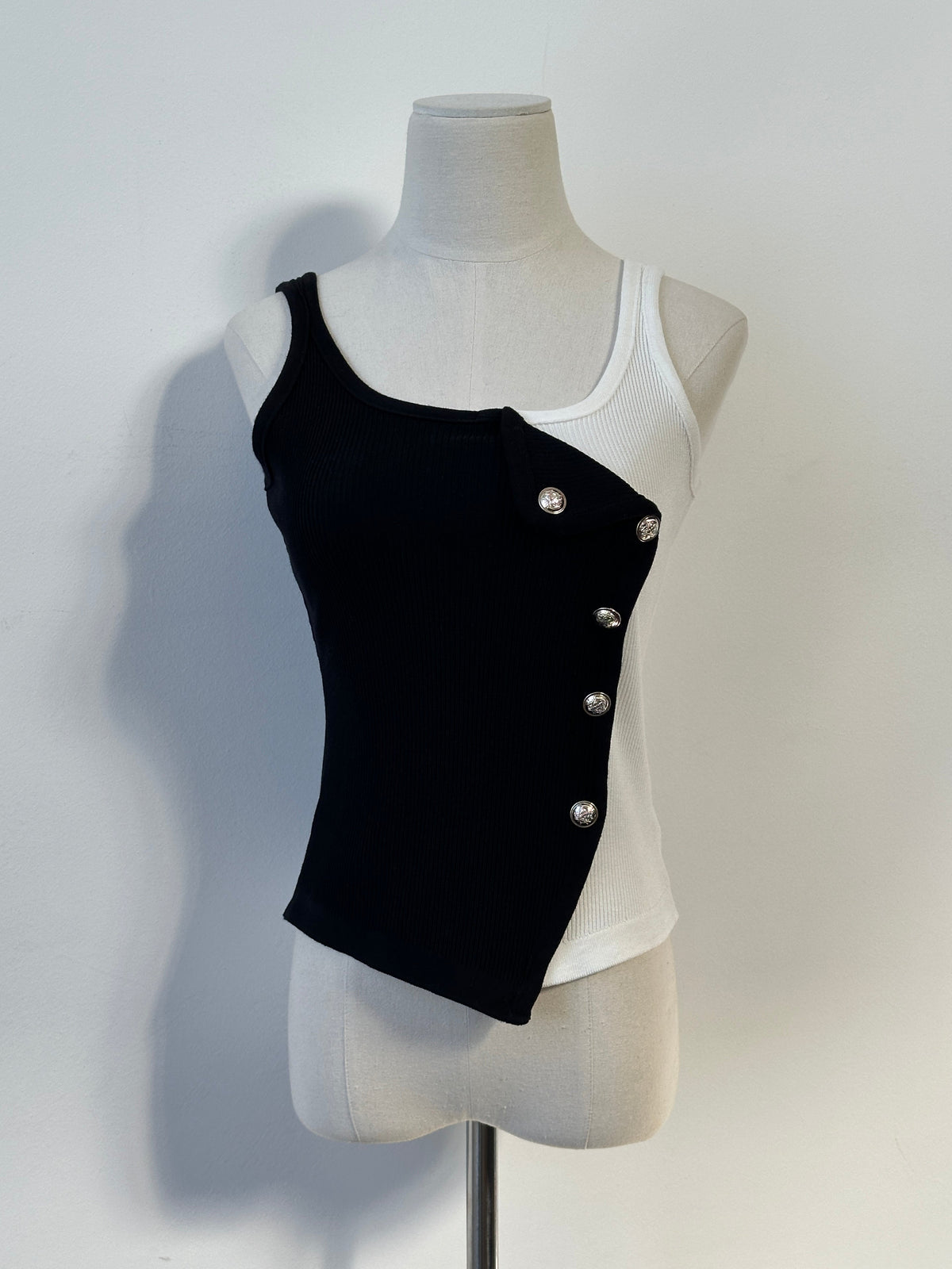 Vintage 2000s Ribbed Asymmetric Sleeveless Top - S