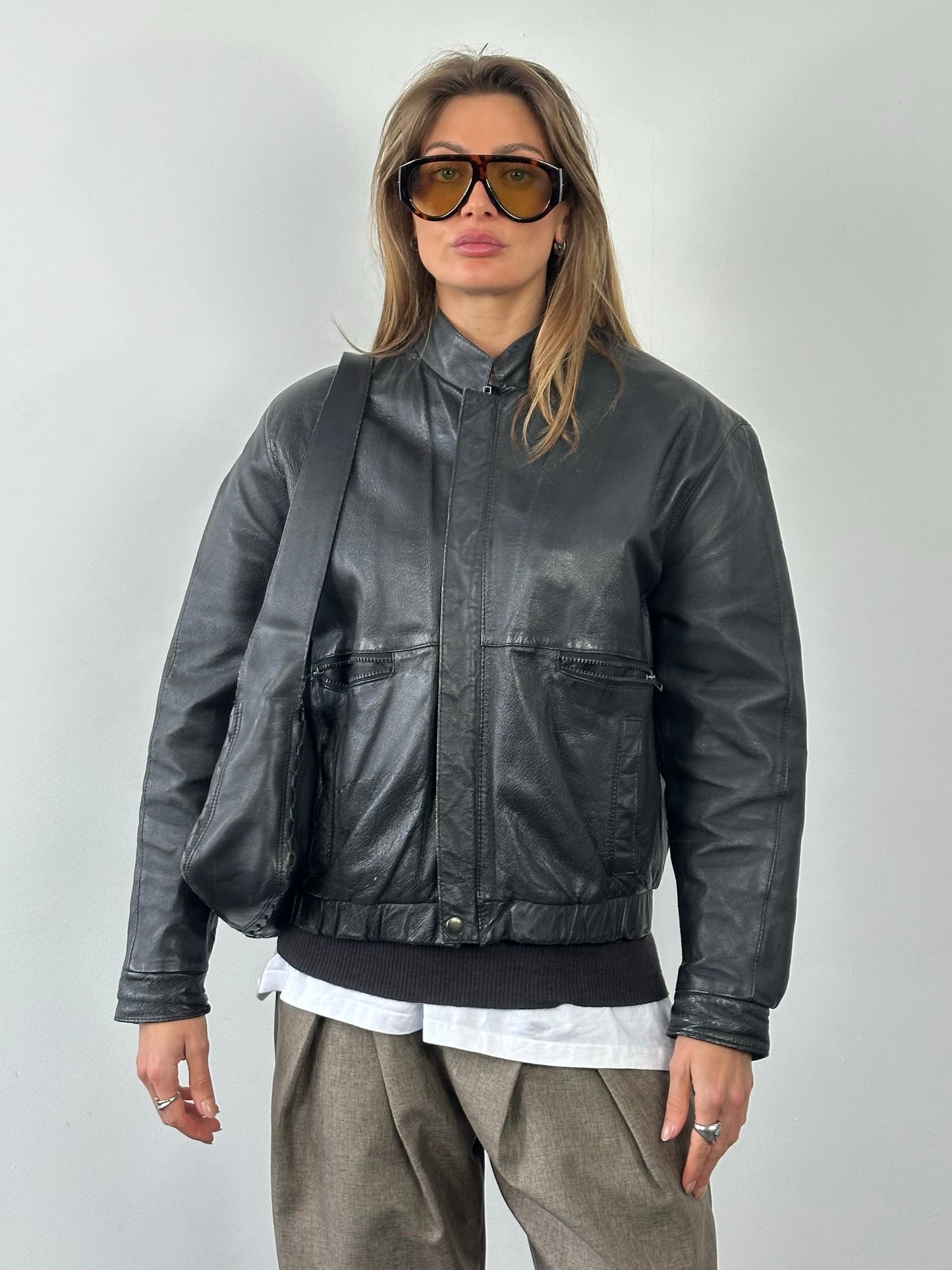 Vintage 1990s Minimal Leather Jacket - M