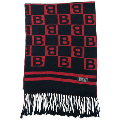 Vintage 90s Burberry Monogram Checkered Cashmere Tassel Scarf | O/S, Black