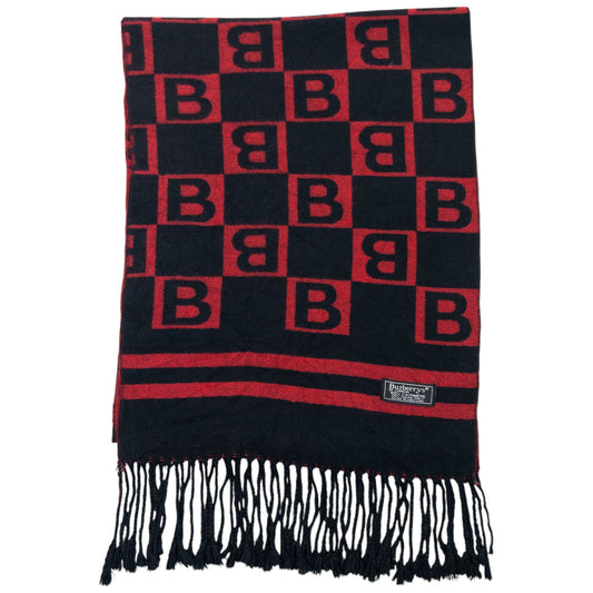 Vintage 90s Burberry Monogram Checkered Cashmere Tassel Scarf | O/S, Black
