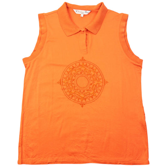 Vintage 90s Dior Sports Embroidered Sleeveless Polo Shirt Womens Size L | Large, Orange
