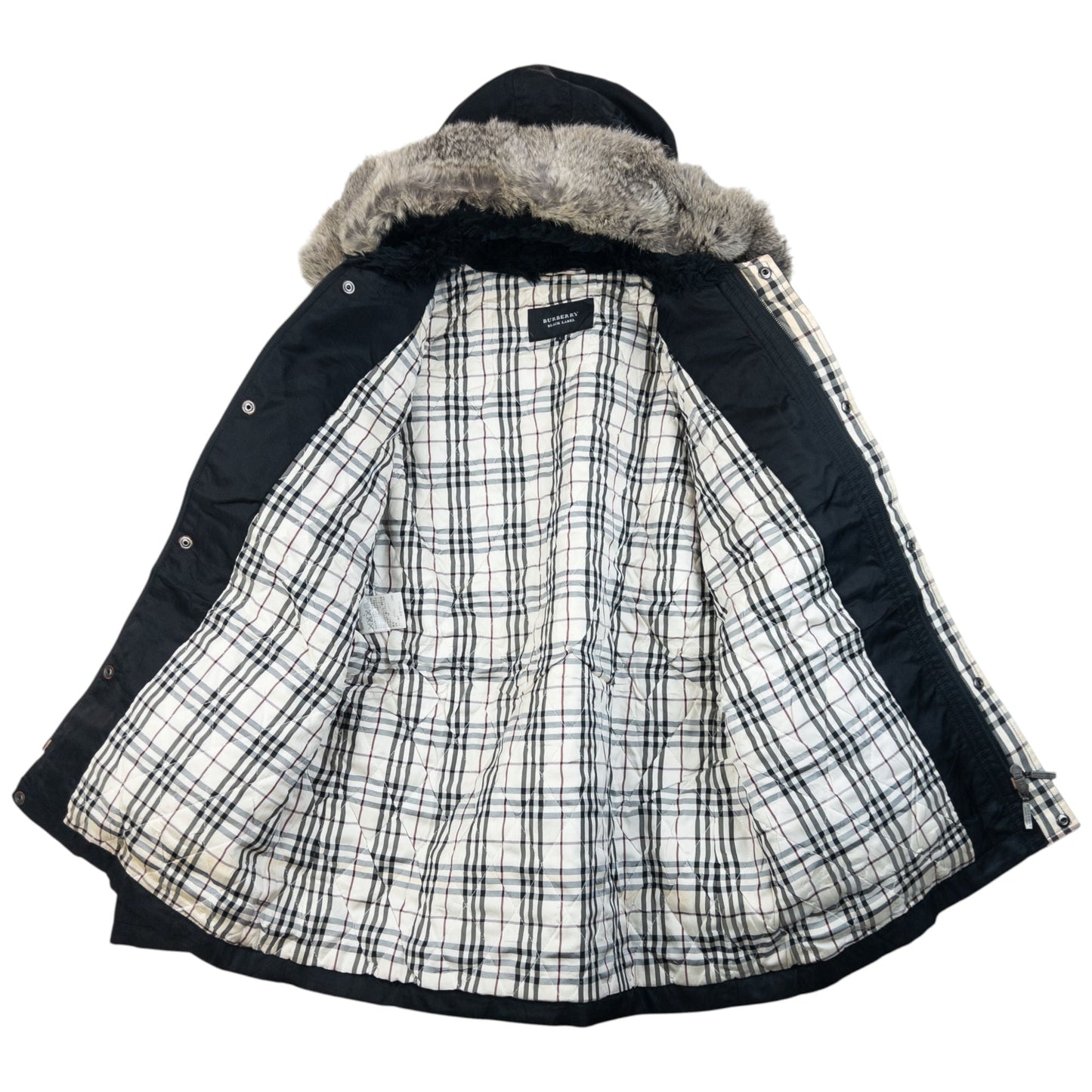 Vintage 2000s Burberry Black Label Nova Check Lined Fur Collar Jacket Size M | Medium, Black
