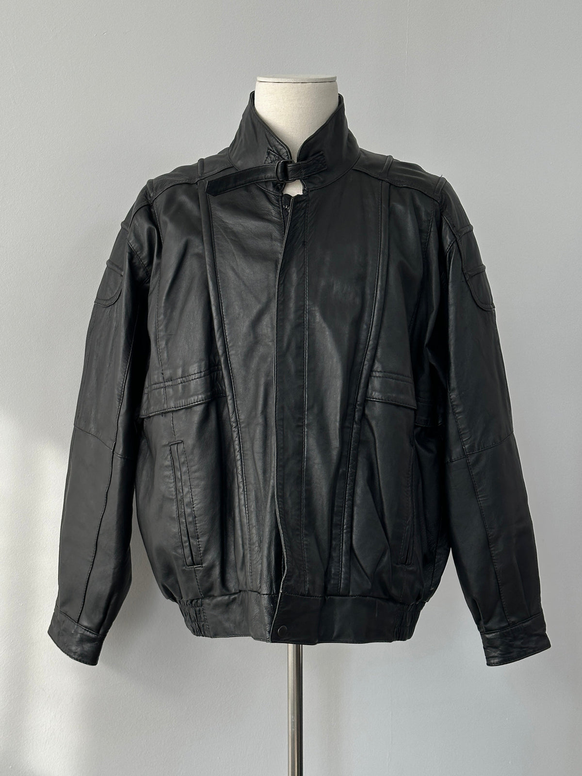 Vintage 1990s High Neck Leather Jacket - XL