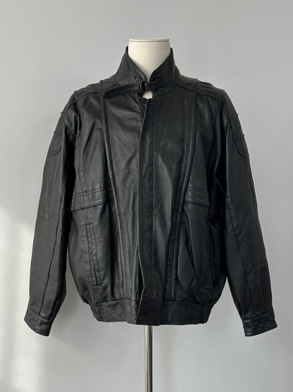 Vintage 1990s High Neck Leather Jacket - XL