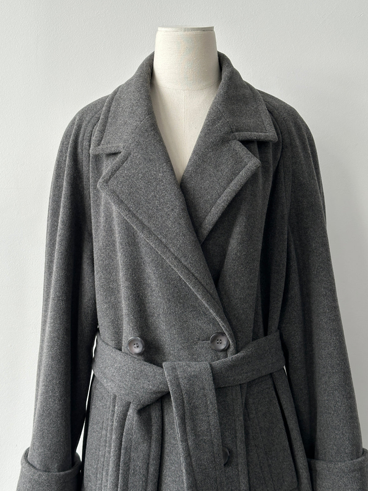 British Vintage 1990s Wool Cashmere Belted Double Breasted Coat - XL