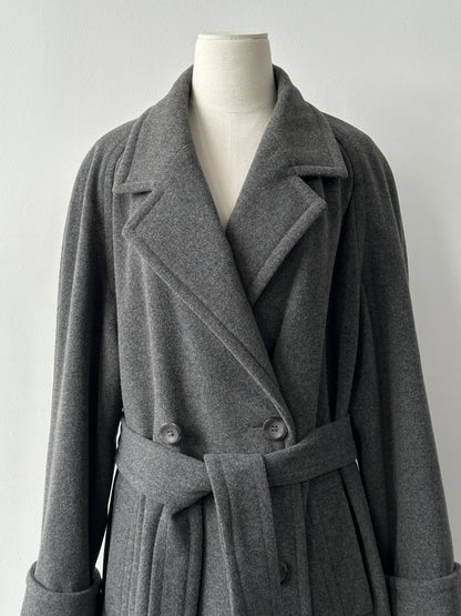 British Vintage 1990s Wool Cashmere Belted Double Breasted Coat - XL