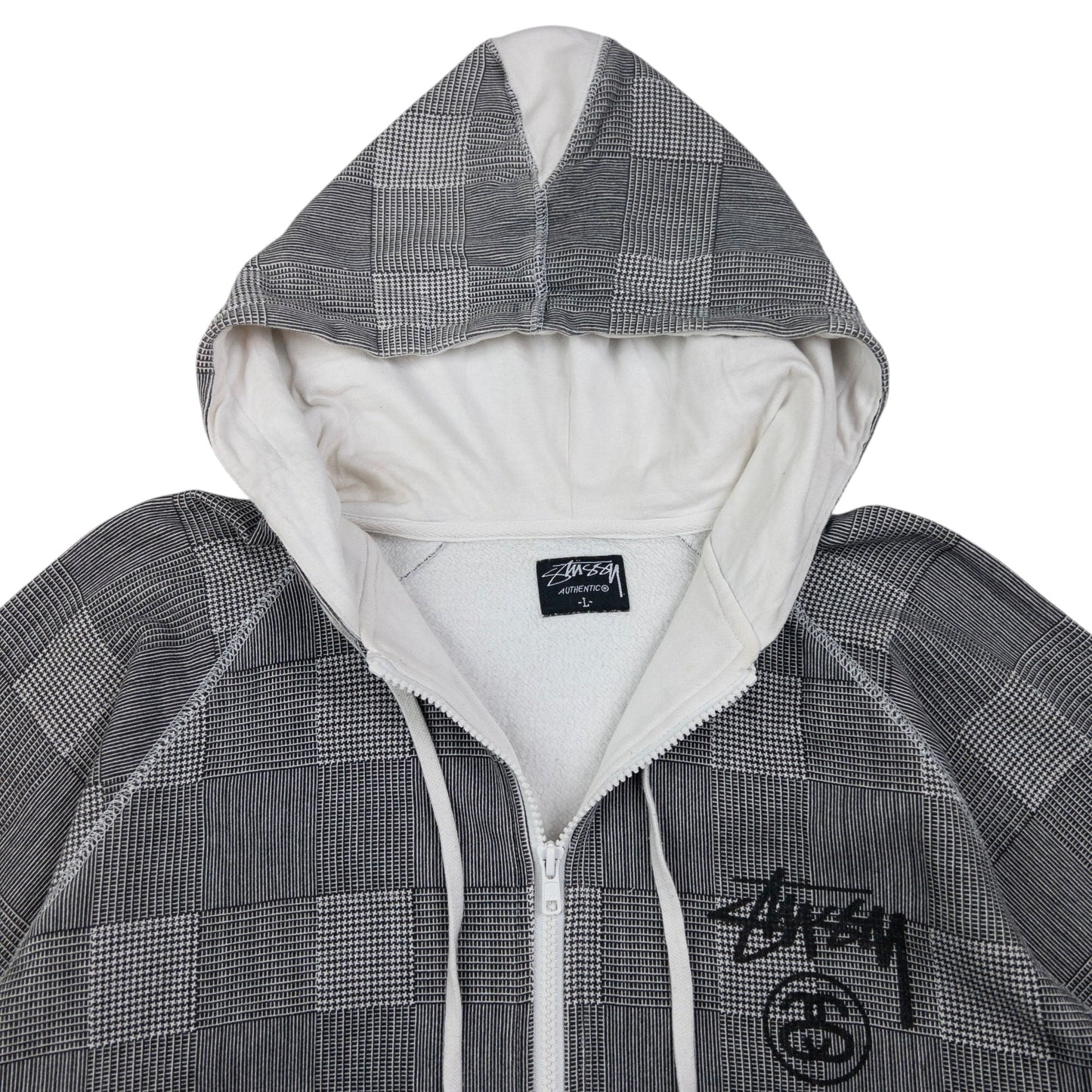 Vintage Stussy Checkered Zip Up Hoodie Size L