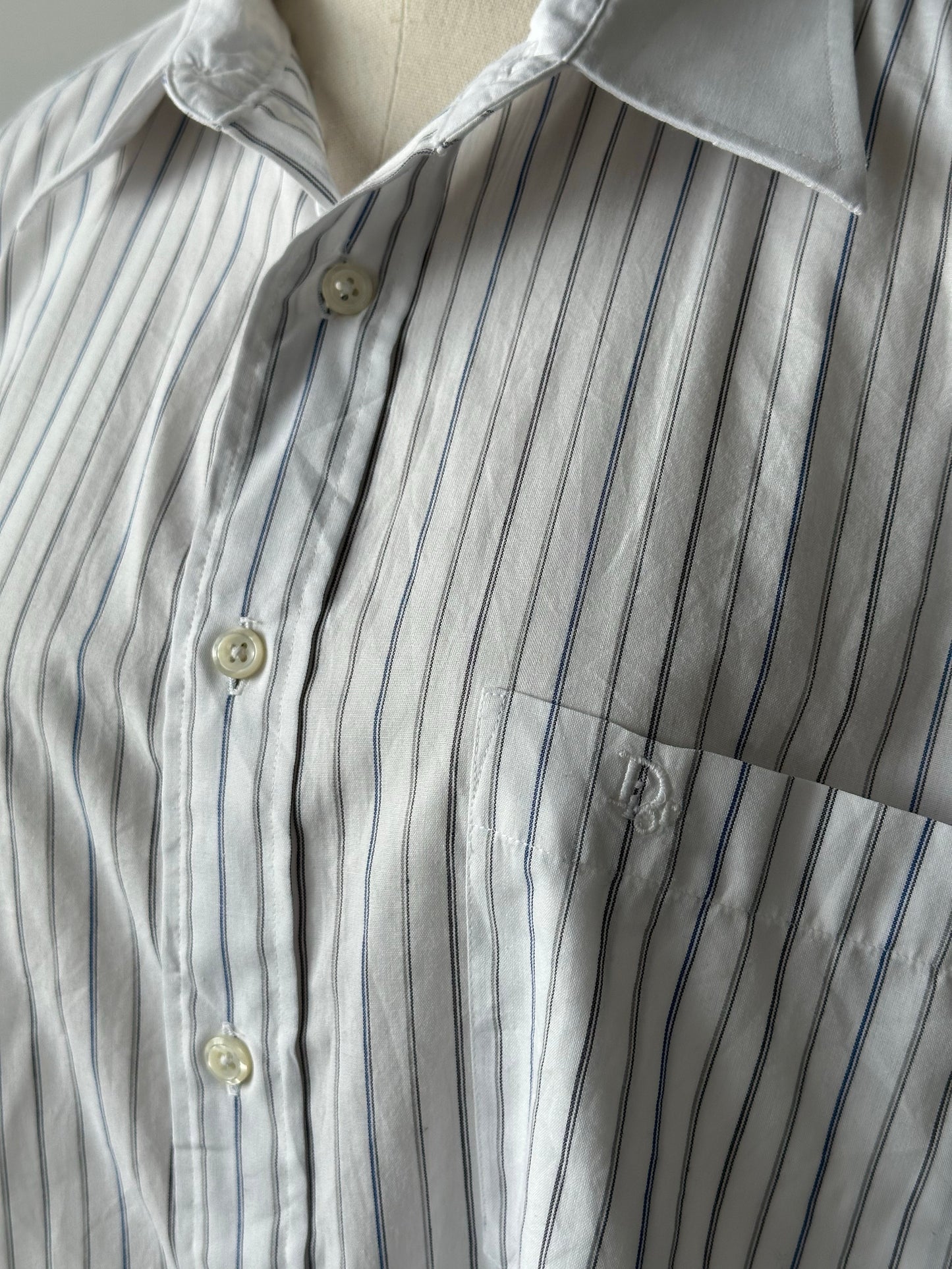 Christian Dior 1980s Cotton Striped Logo Shirt - XL