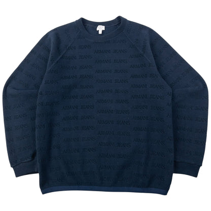 Vintage 90s Armani Jeans Monogram Fleece Sweatshirt Size M