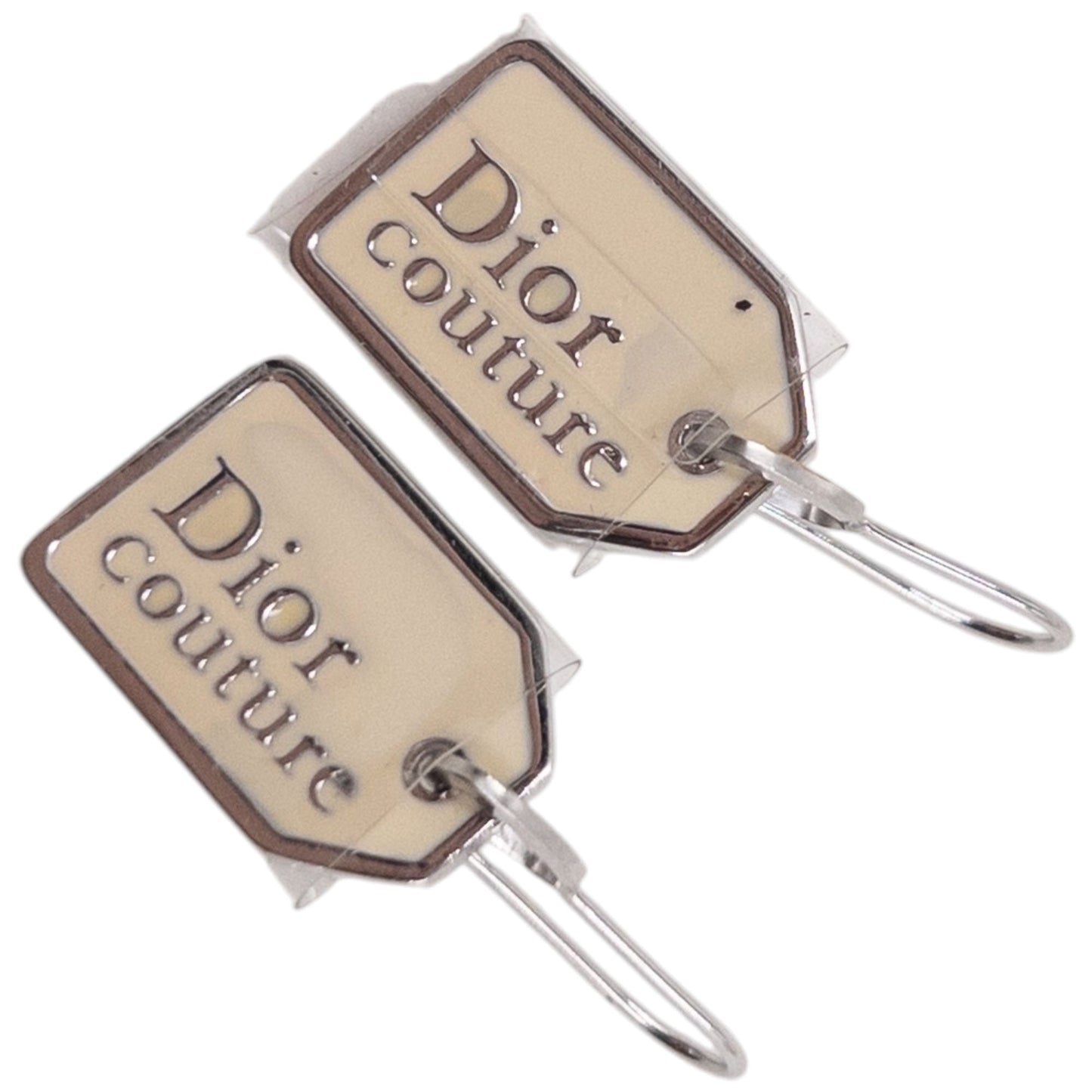 Vintage 2000s Dior By John Galliano Tag Earrings | O/S, Cream