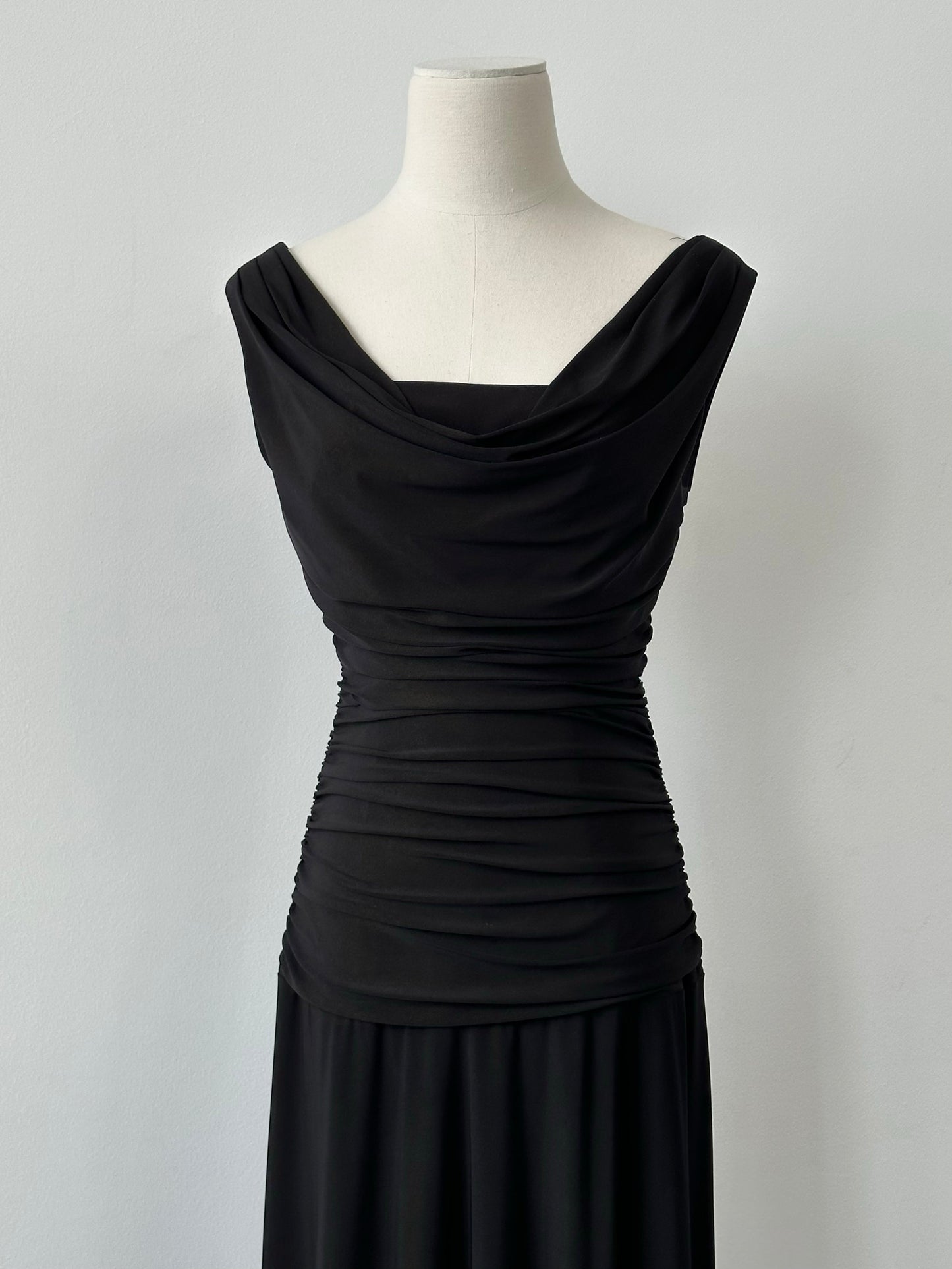 Vintage 1990s Cowl Neck Floor Length Fitted Dress - S-M