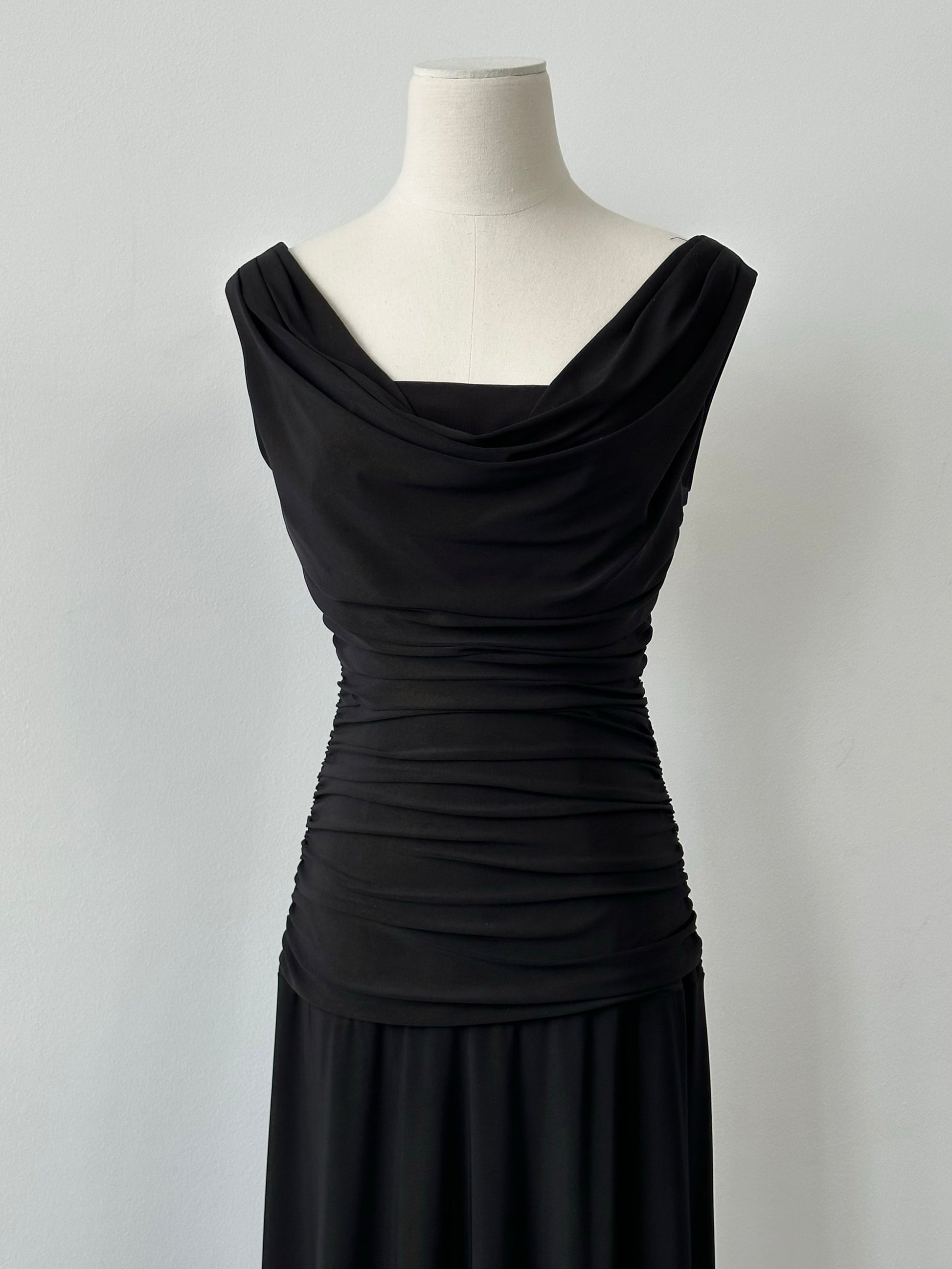 Vintage 1990s Cowl Neck Floor Length Fitted Dress - S-M