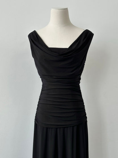 Vintage 1990s Cowl Neck Floor Length Fitted Dress - S-M