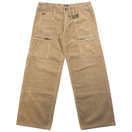 Vintage 2003 Dolce & Gabbana Multi Pocket Corduroy Trousers Size W32 | W32, Beige