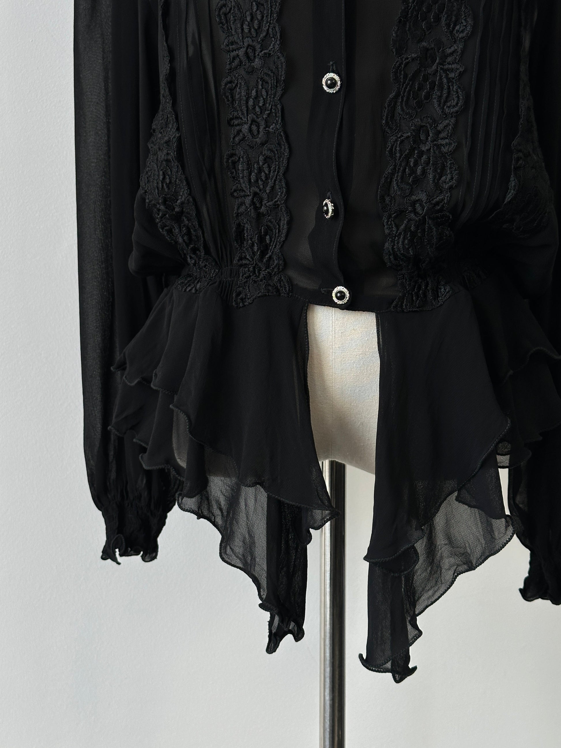 Vintage 1990s Sheer Ruffle Lace Cardigan - M-L