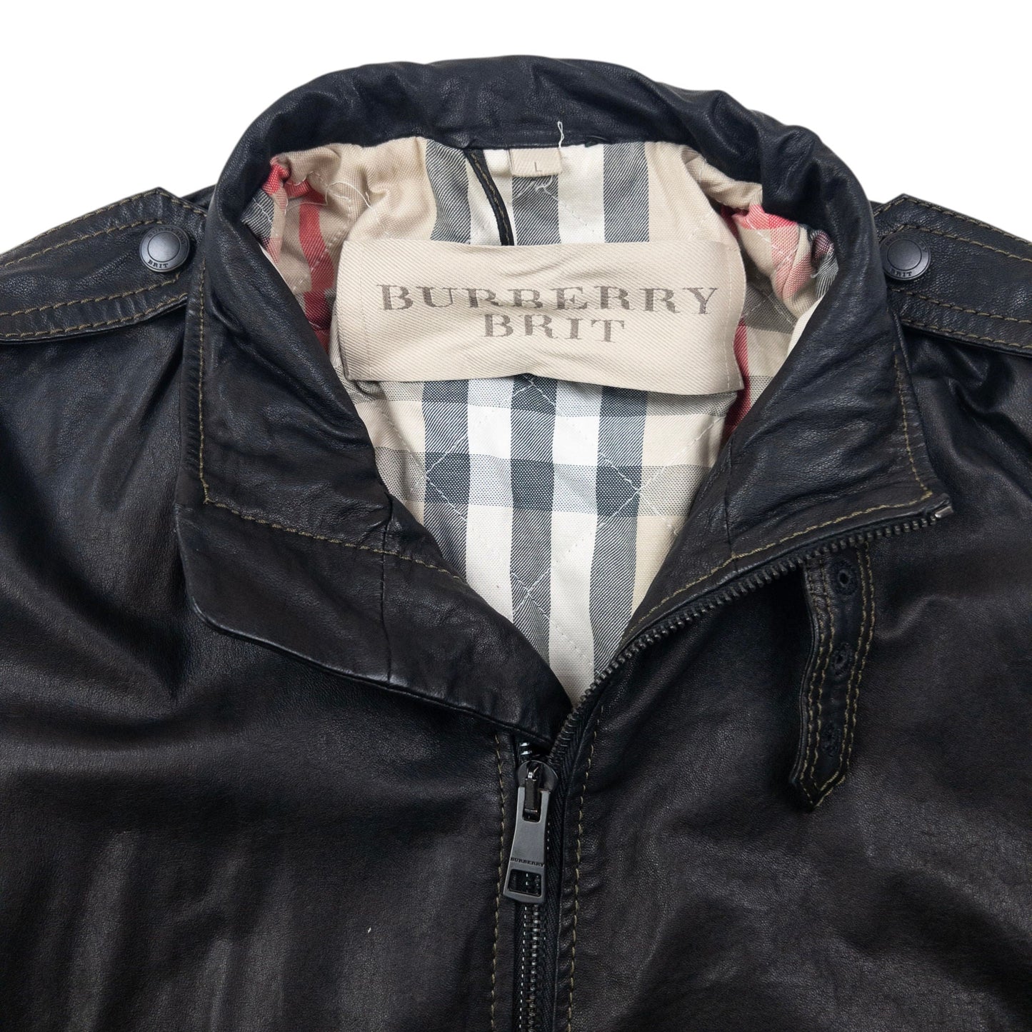 Vintage 2000s Burberry Brit Nova Check Lined Leather Jacket Size M