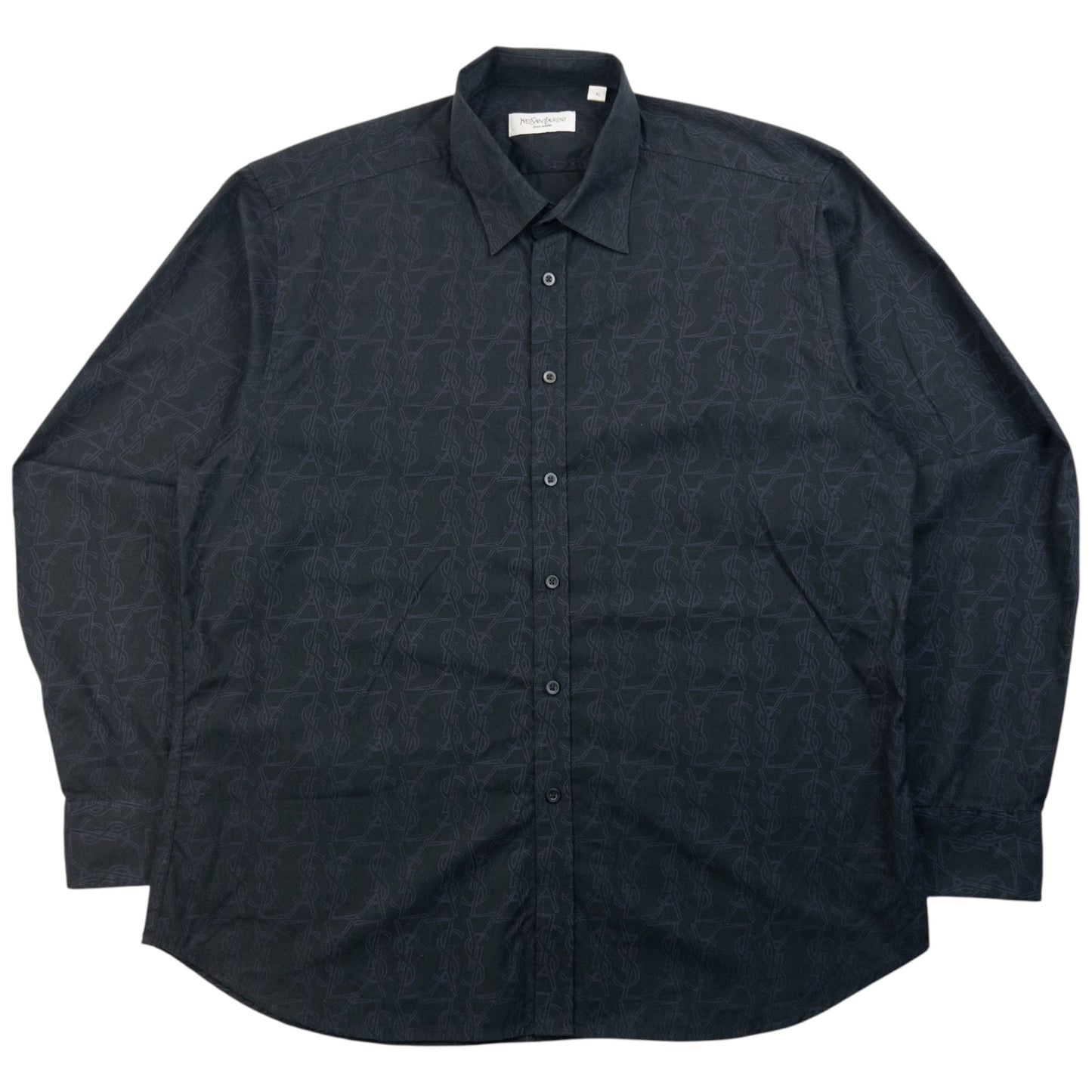 Vintage 2000s YSL Yves Saint Laurent Monogram Long Sleeve Button Up Shirt Size XL | XL, Black