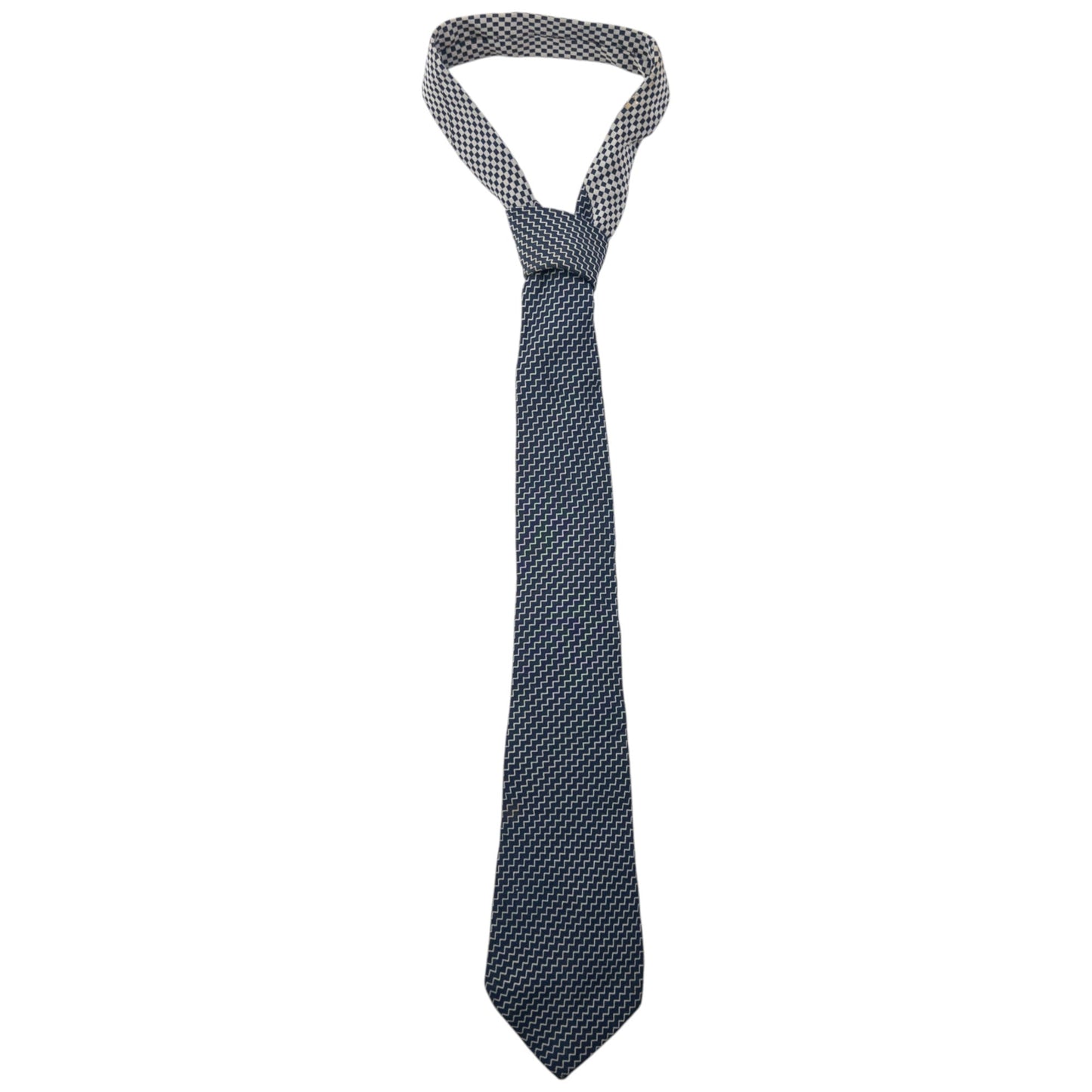 Vintage 90s Issey Miyake Zig Zag Pattern Silk Tie | O/S, Grey