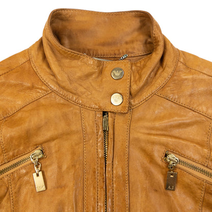 Vintage 2000s Armani Jeans Zip Up Leather Jacket Womens Size M | Medium, Brown