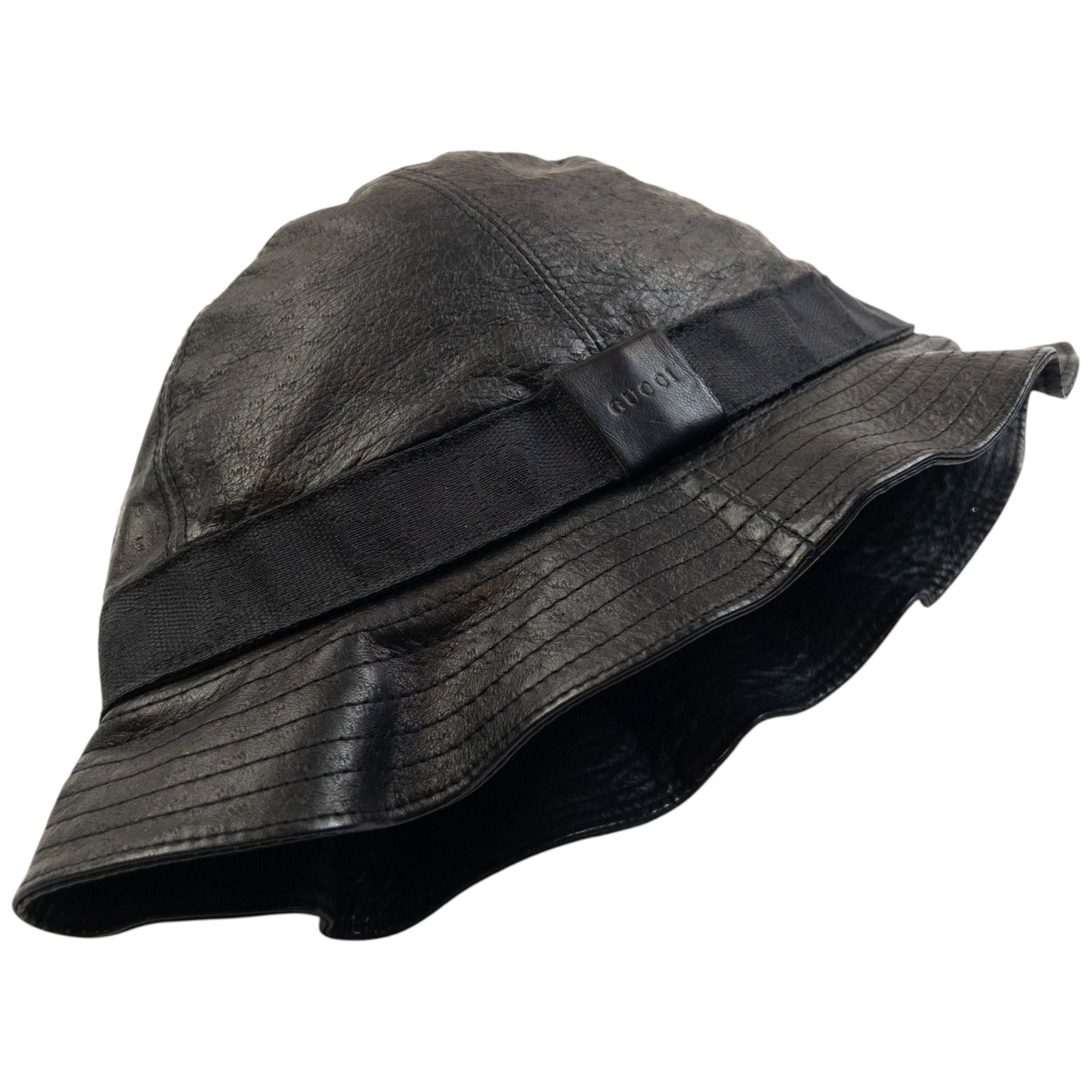 Vintage 2000s Gucci Leather Bucket Hat Size L | O/S, Black