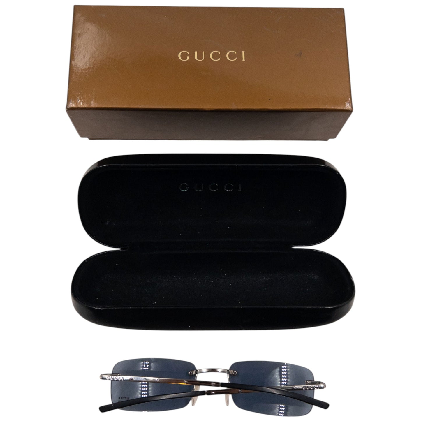 Vintage 1999 Gucci By Tom Ford Studded Rimless Sunglasses | O/S, Blue