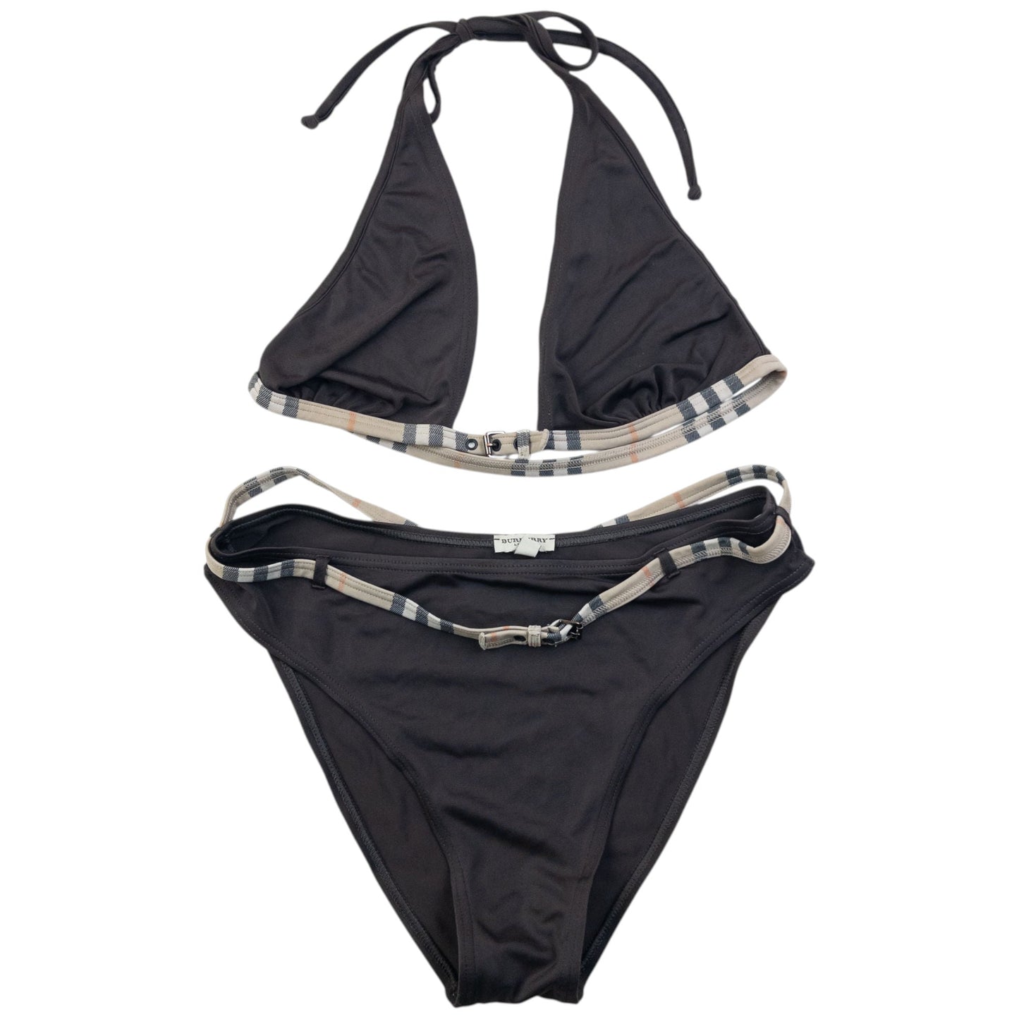 Vintage Burberry Nova Check Trim Buckle Bikini Set Womens Size M | Medium, Brown