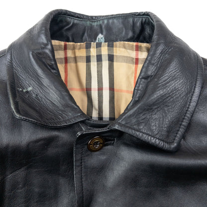 Vintage 2000s Burberry Nova Check Lined Leather Jacket Size S | Small, Black