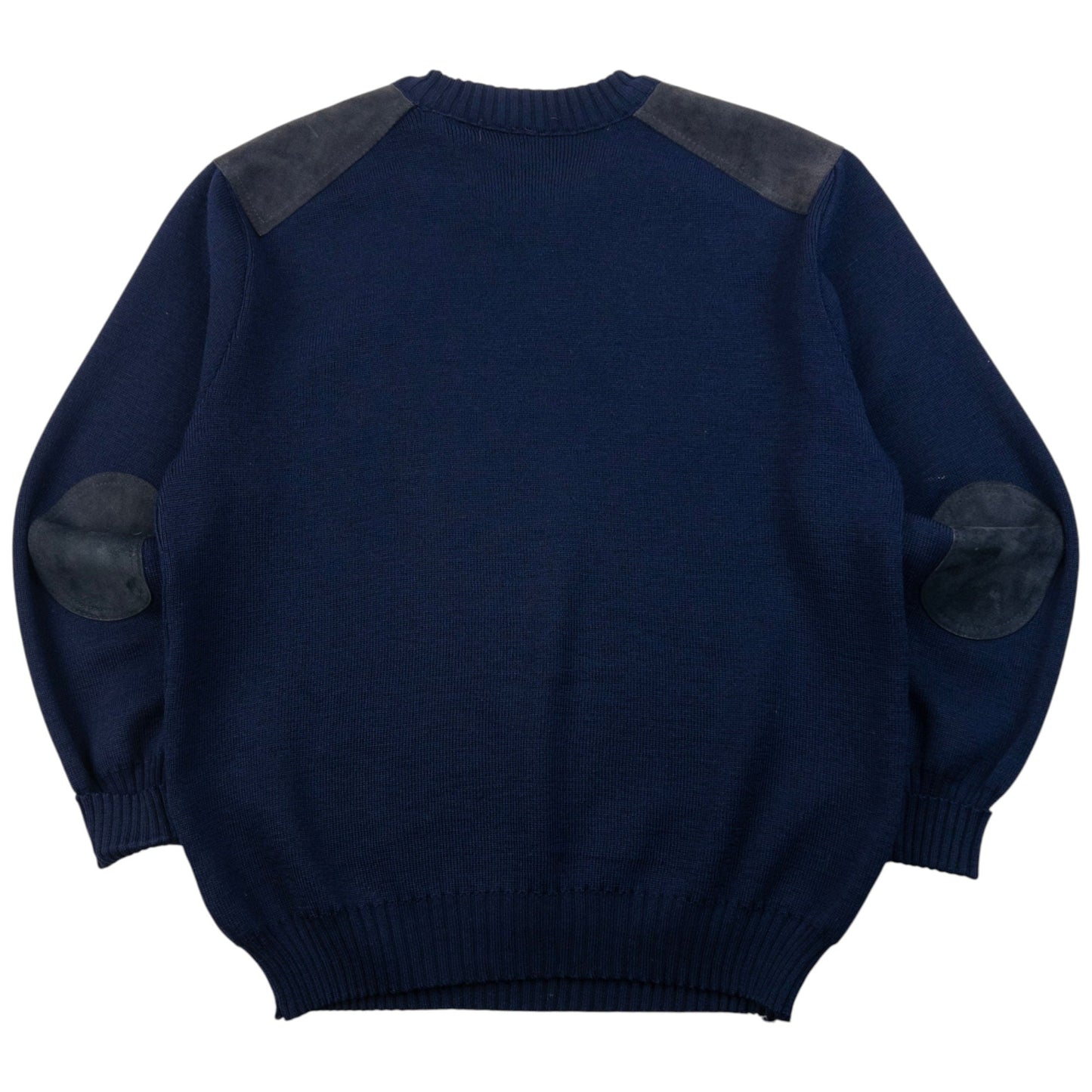 Vintage 90s Burberry Suede Patch Wool Jumper Size L | Large, Navy