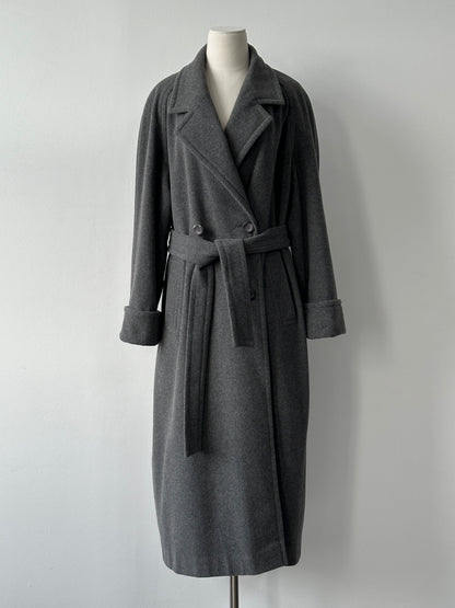 British Vintage 1990s Wool Cashmere Belted Double Breasted Coat - XL