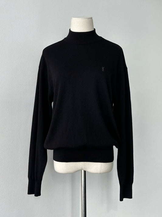 Yves Saint Laurent 1990s wool high neck jumper in size M, featuring a cozy knit design and classic silhouette.