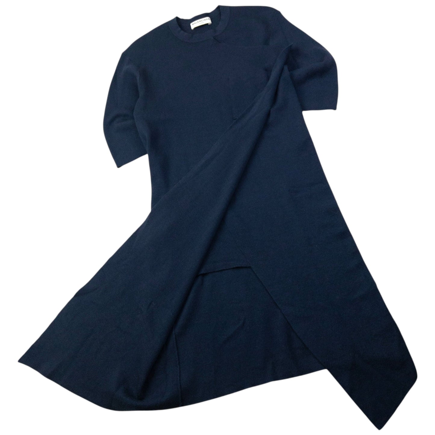 Balenciaga Paris Asymmetric Wool Dress Womens Size S | Small, Navy