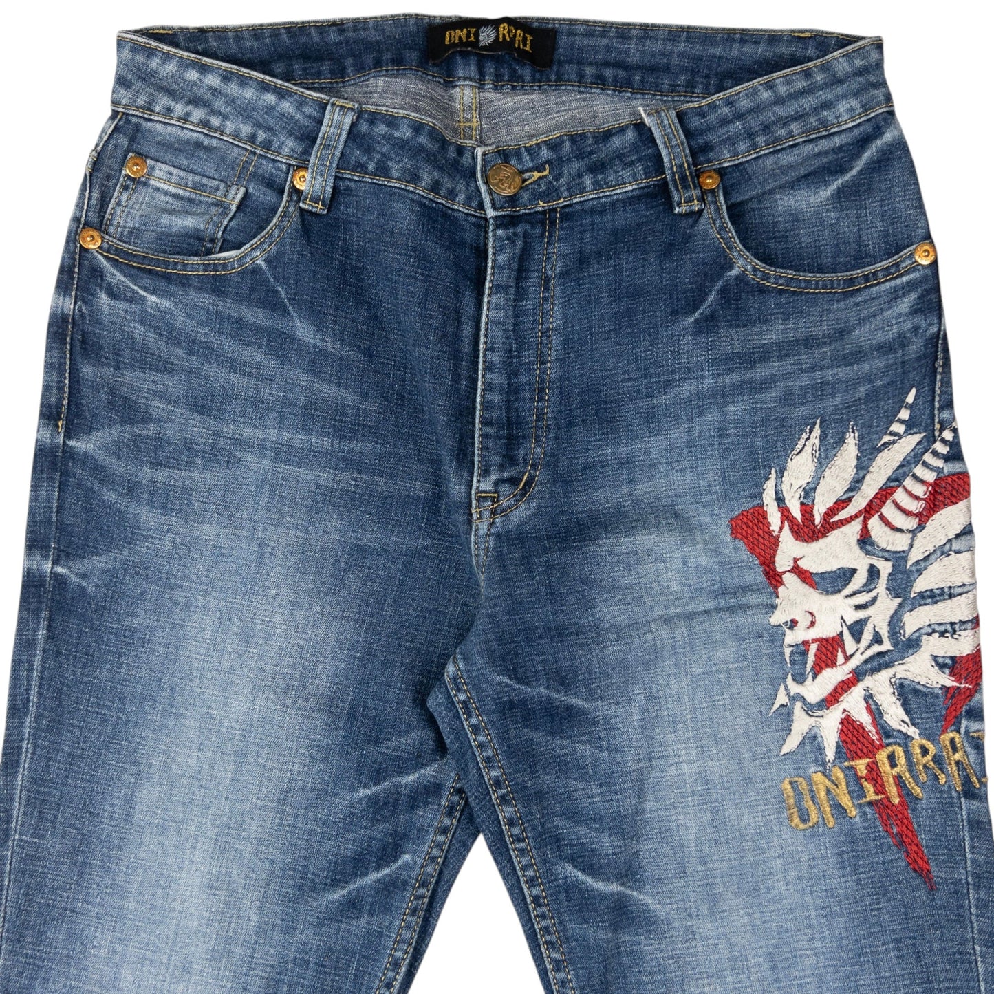 Vintage Oniarai Embroidered Devil Japanese Denim Jeans Size W36