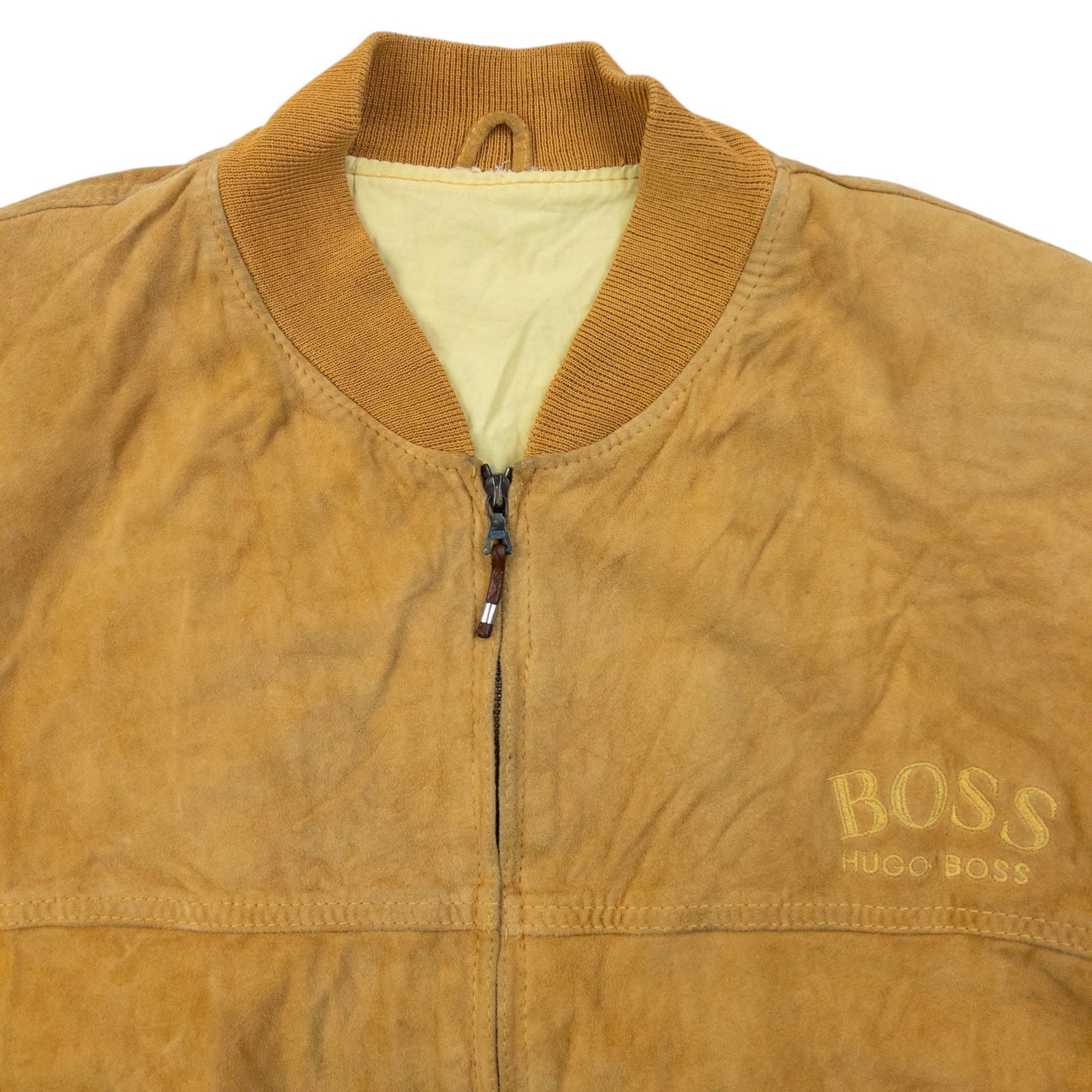 Vintage 90s Hugo Boss Zip Up Suede Bomber Jacket Size L | Large, Multicoloured