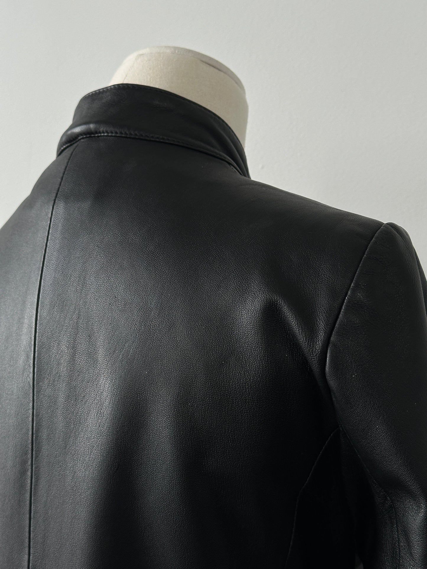 Vintage 1990s Leather High Neck Trench Coat - S