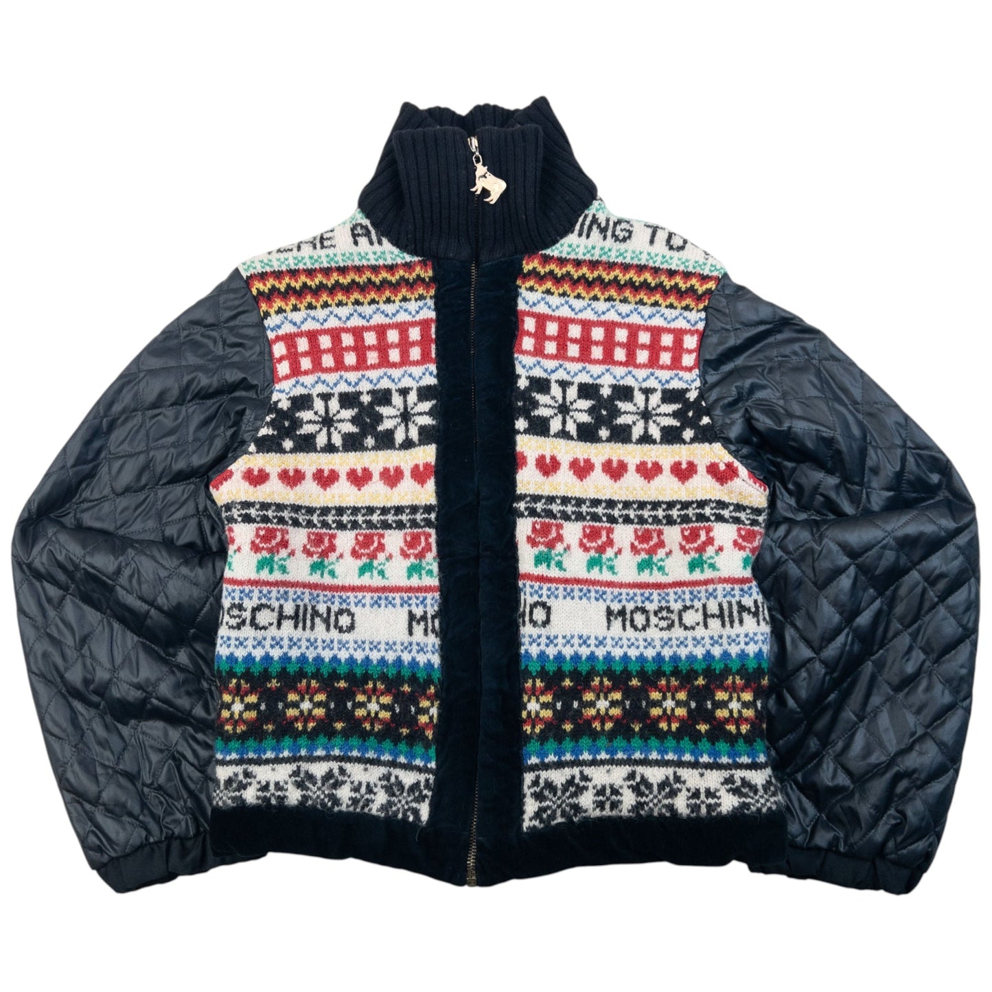 Vintage 90s Moschino Jeans Knit Contrast Pattern Jacket Womens Size S | Small, Black