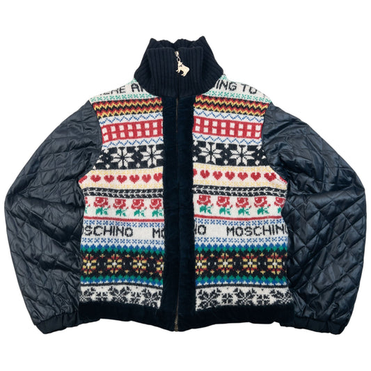 Vintage 90s Moschino Jeans Knit Contrast Pattern Jacket Womens Size S | Small, Black