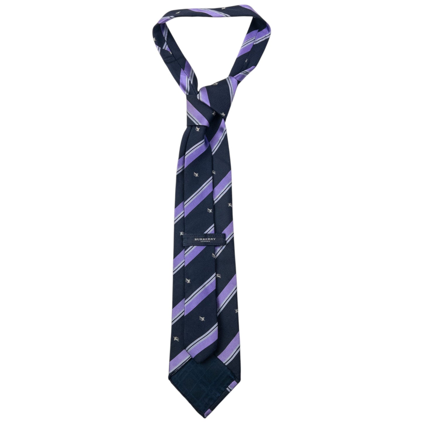 Vintage 2000s Burberry Striped Monogram Silk Tie | O/S, Navy