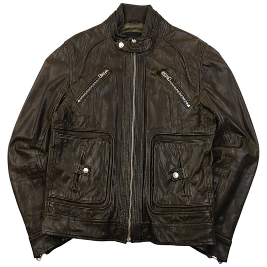 Vintage 2000s Dolce & Gabbana Zip Up Leather Jacket Size M | Medium, Brown