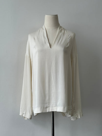 Winser London Pure Silk Minimal V Neck Top - M